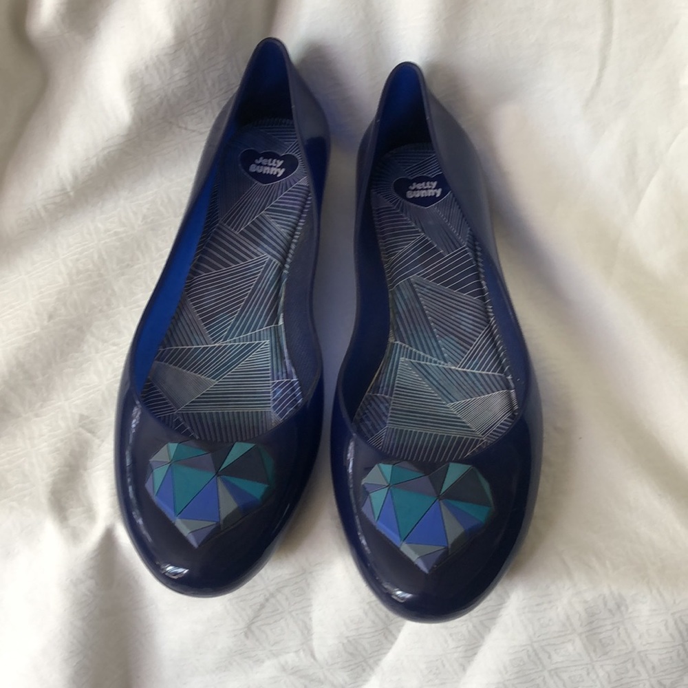 Jelly Flats, Navy with geometric heart detail